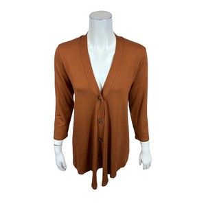 Susan Graver Weekend Cozy Jersey Knit 3/4-Sleeves Cardigan Brown X-Small Size